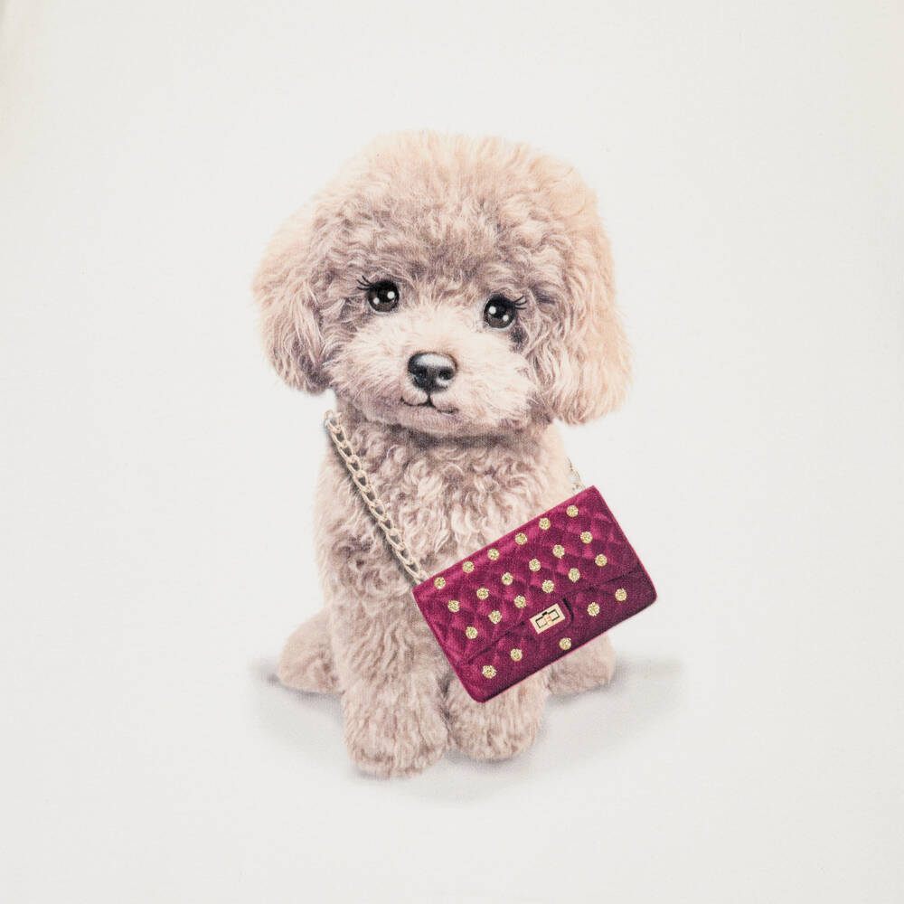 iDO-Girls Ivory Cotton Top with Puppy Print | Childrensalon