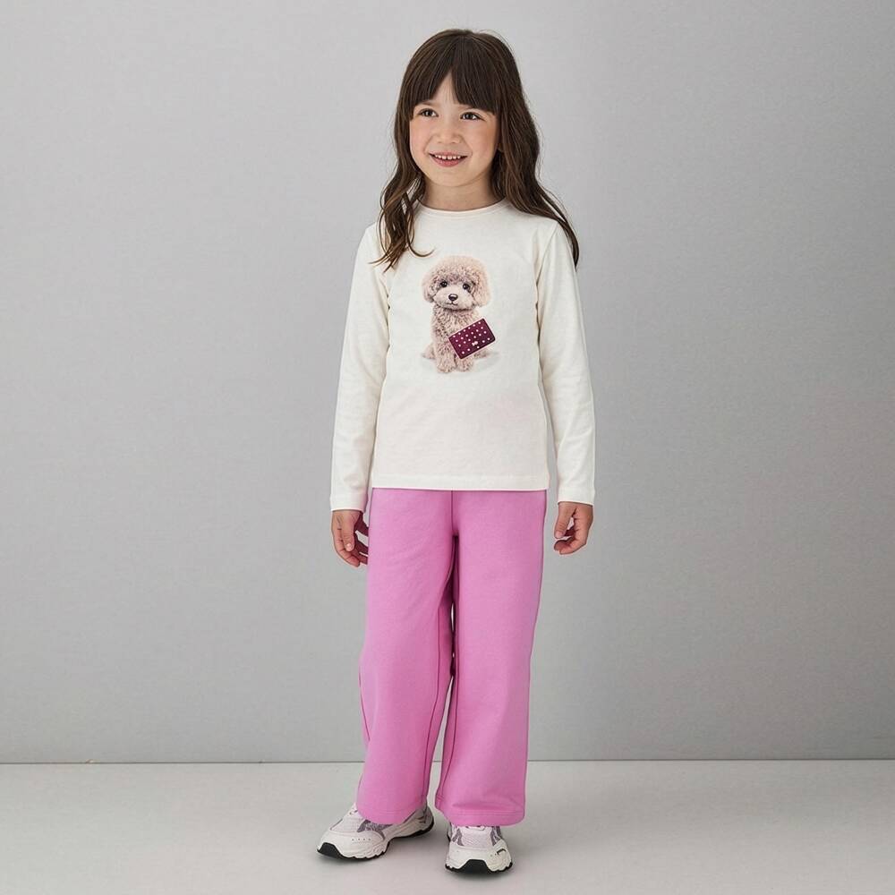 iDO-Girls Ivory Cotton Top with Puppy Print | Childrensalon