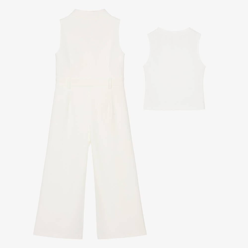 iDO-Girls Ivory Crêpe Jumpsuit with Vest Top & Golden Chain Belt | Childrensalon