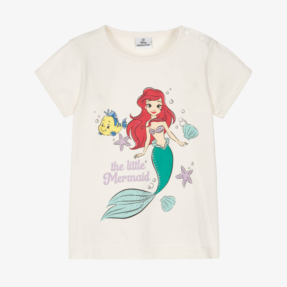 iDO-Girls Ivory Disney Ariel Cotton T-Shirt | Childrensalon
