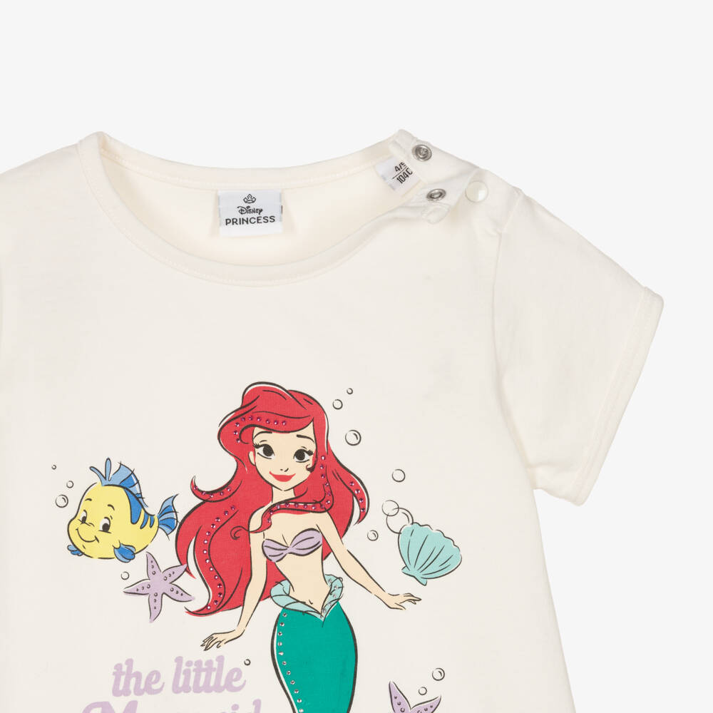 iDO-Girls Ivory Disney Ariel Cotton T-Shirt | Childrensalon
