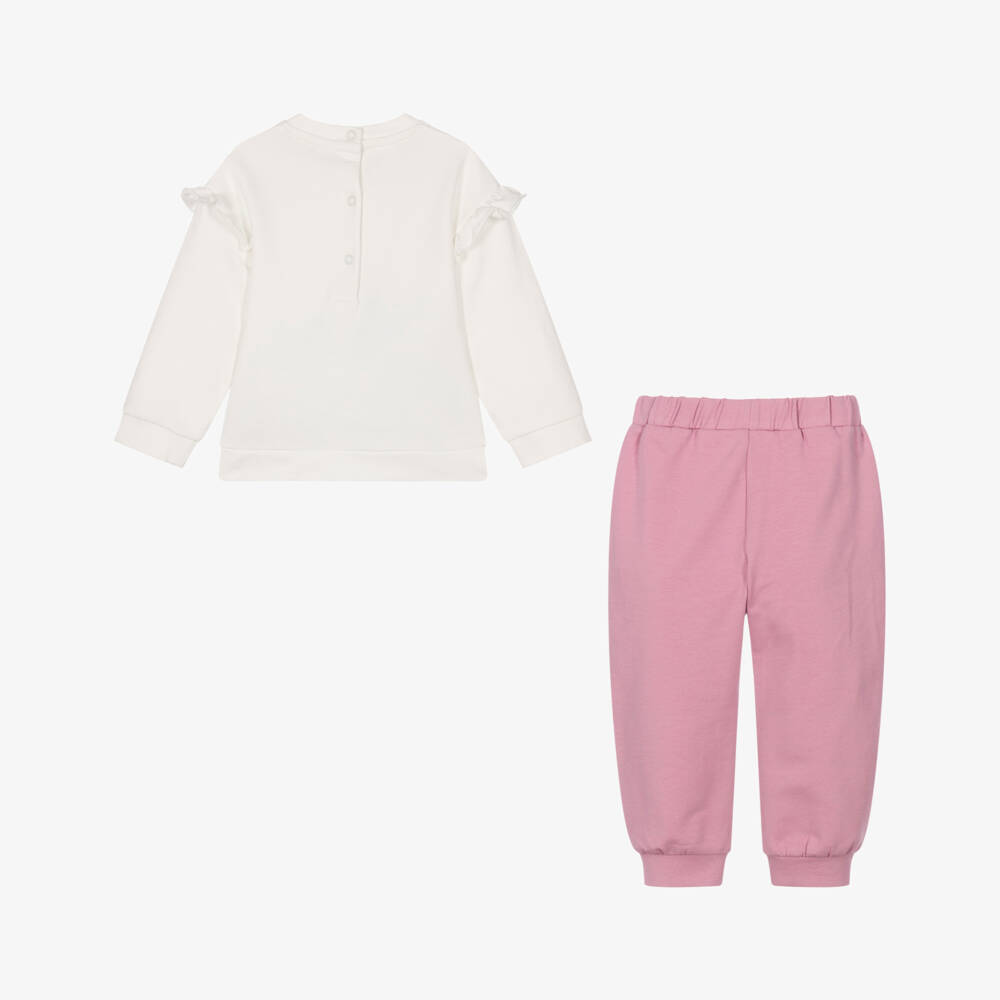 iDO-Girls Ivory & Pink Trouser Set with Puppy Motif | Childrensalon