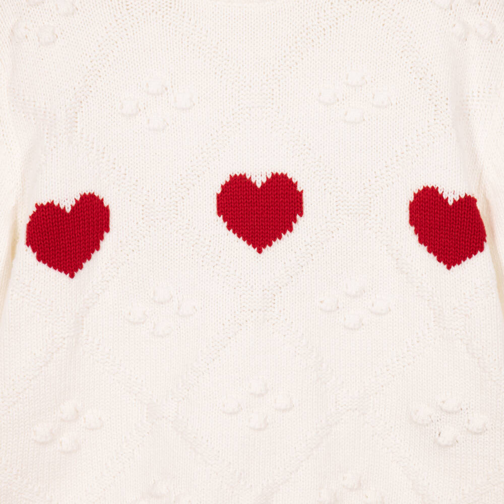 iDO-Girls Ivory & Red Hearts Sweater | Childrensalon