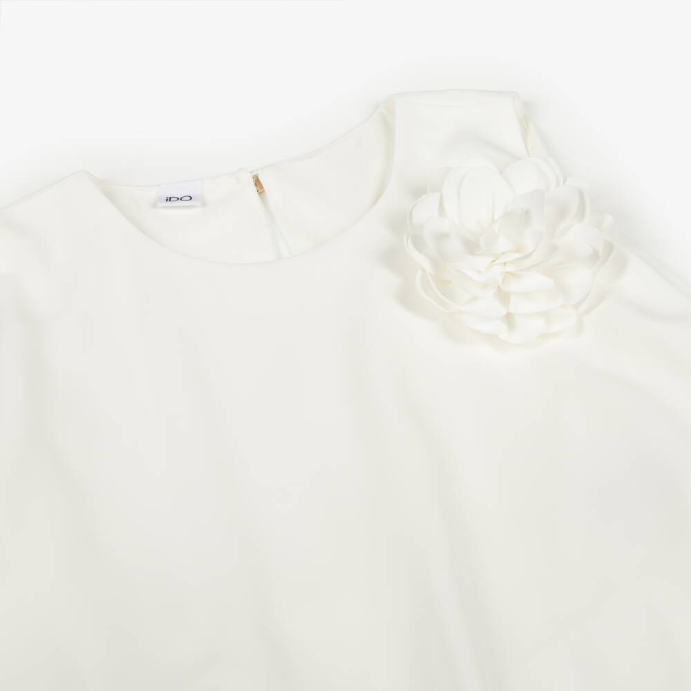 iDO-جمبسوت بدون أكمام مزين بوردة لون عاجي للبنات | Childrensalon