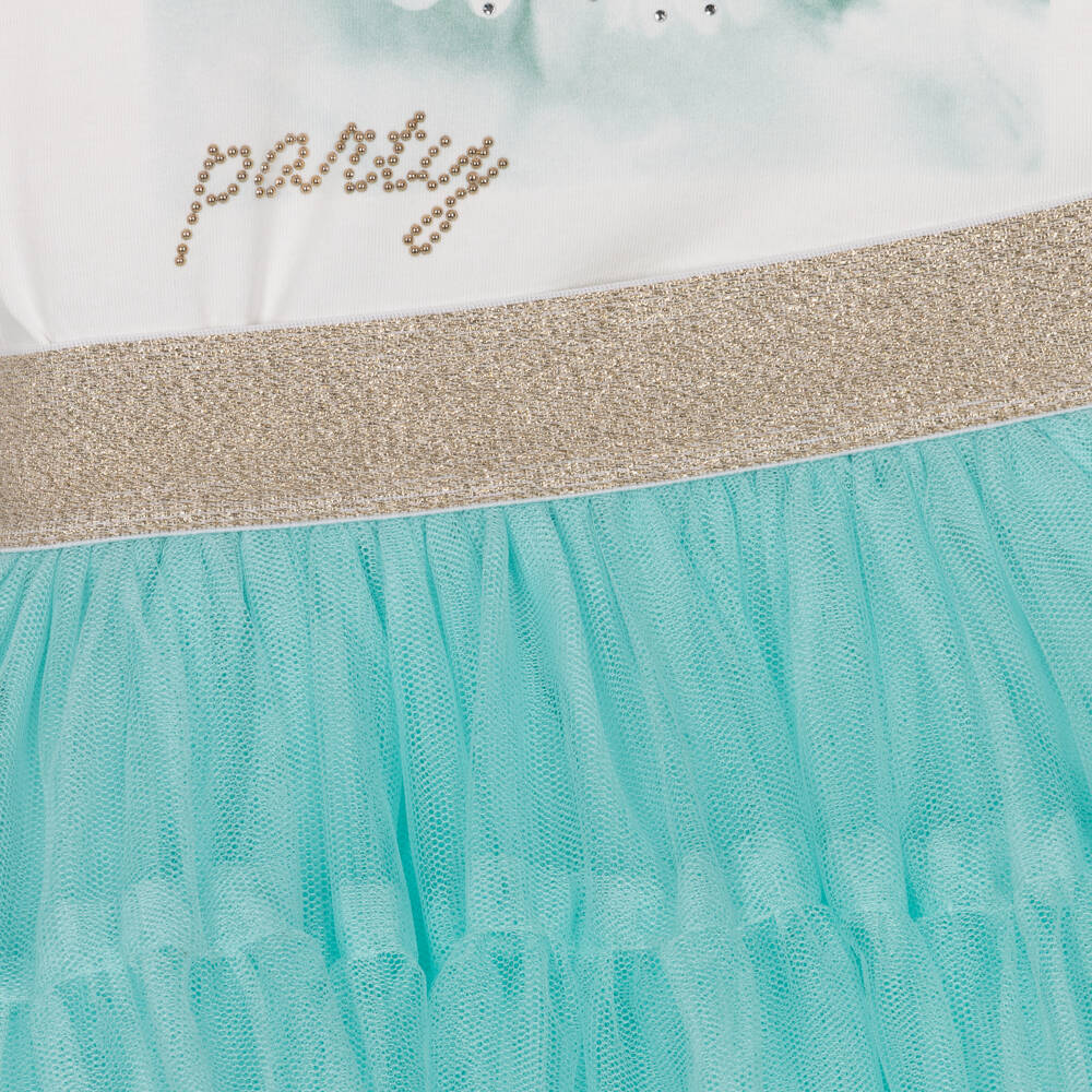 iDO-طقم تنورة وتيشيرت لون عاجي وأزرق تركواز للبنات | Childrensalon