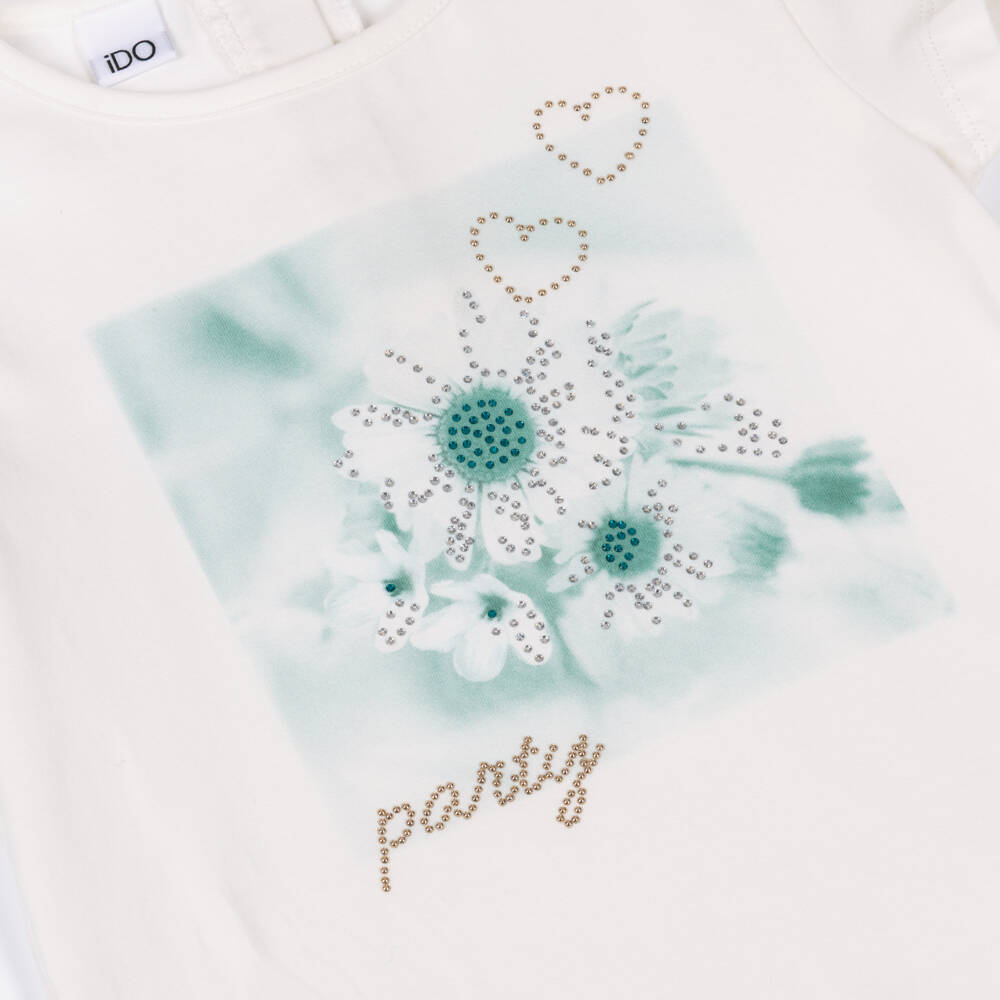 iDO-طقم تنورة وتيشيرت لون عاجي وأزرق تركواز للبنات | Childrensalon