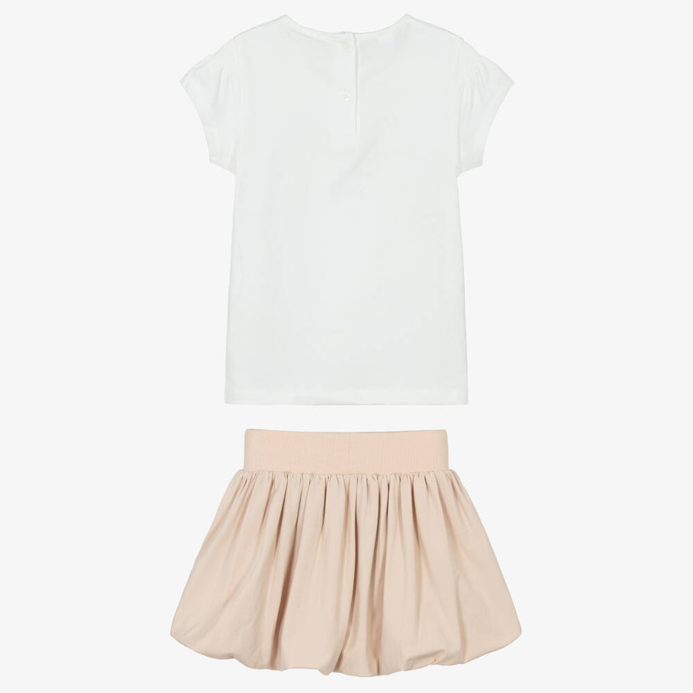 iDO-Girls Ivory Top & Beige Cotton Jersey Puffball Skirt Set | Childrensalon
