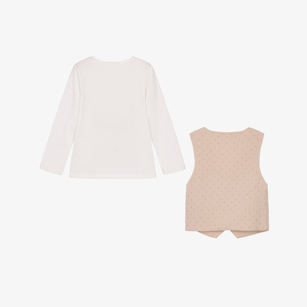 iDO-Girls Ivory Top & Beige Waistcoat Set | Childrensalon