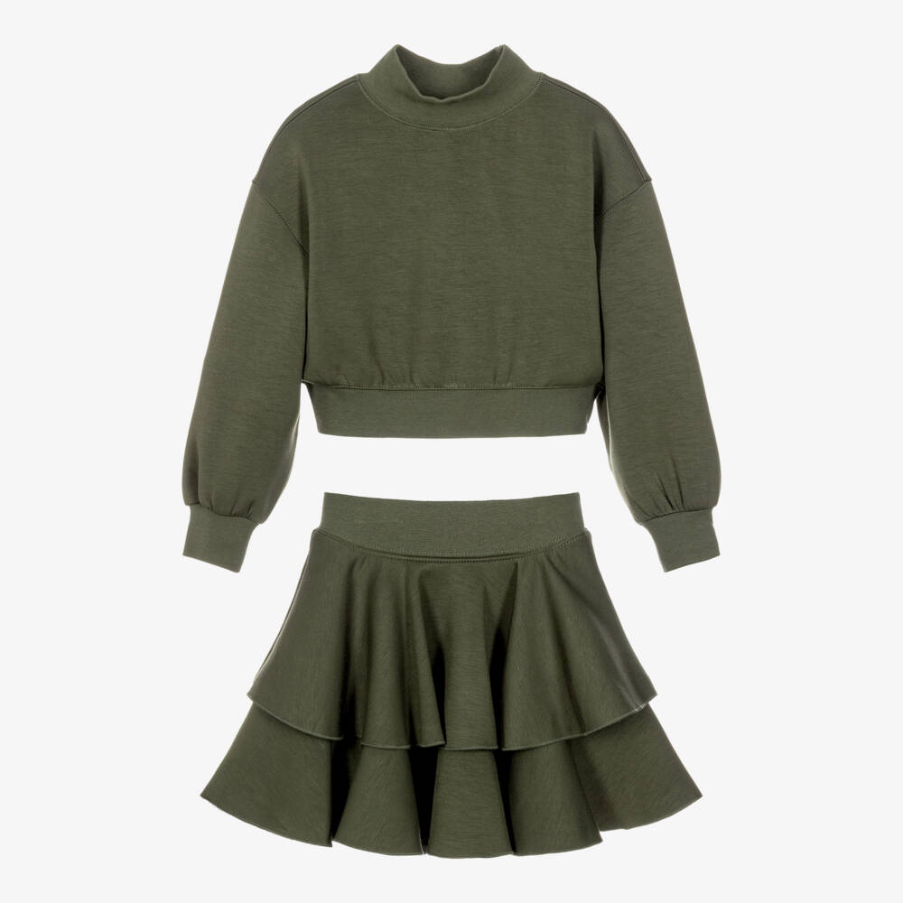 iDO-Girls Khaki Green Milano Jersey Skirt Set | Childrensalon