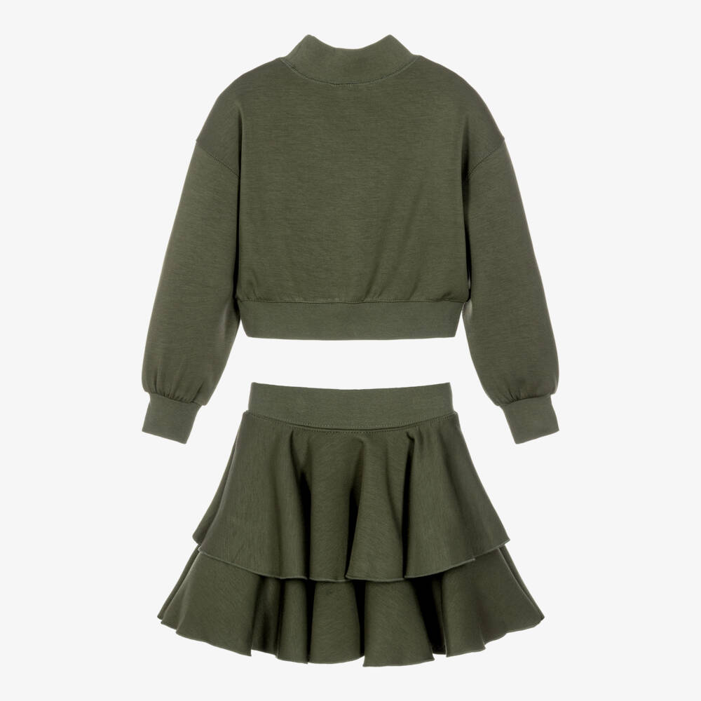 iDO-Girls Khaki Green Milano Jersey Skirt Set | Childrensalon