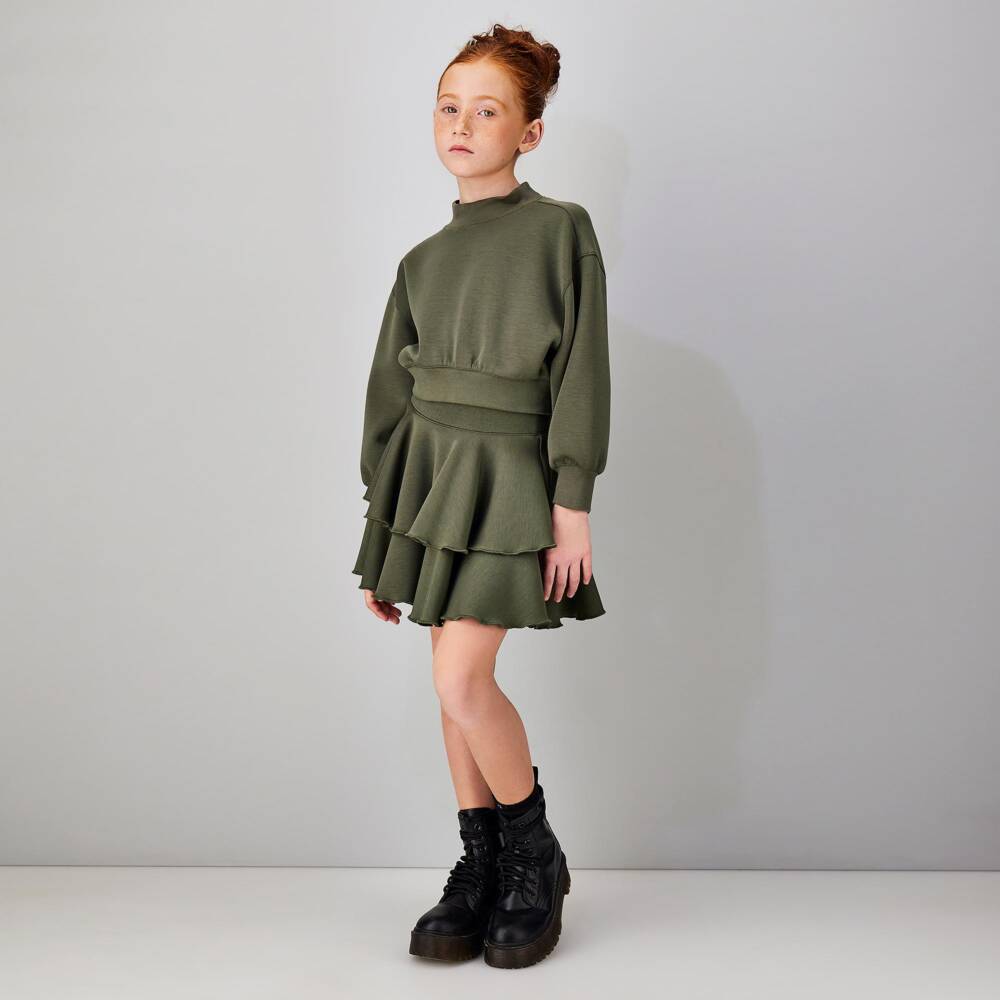 iDO-Girls Khaki Green Milano Jersey Skirt Set | Childrensalon