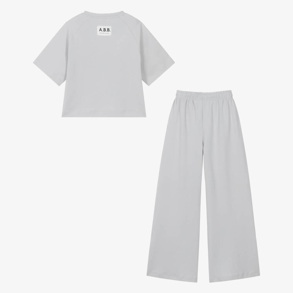 iDO-Girls Light Grey Cotton Jersey Trouser Set | Childrensalon