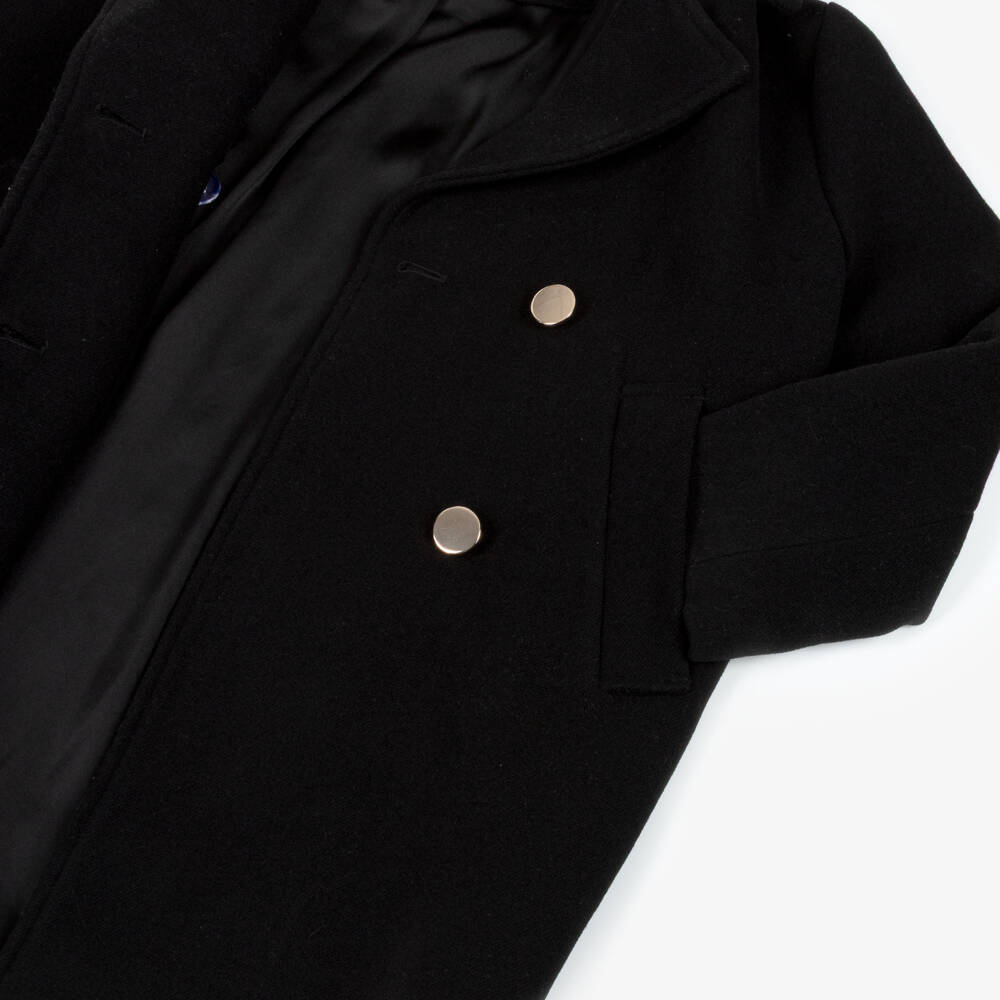 iDO-Girls Long Black Double Breasted Coat | Childrensalon