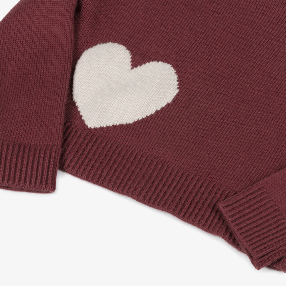 iDO-Girls Maroon Red Knitted Sweater with Heart Motifs | Childrensalon