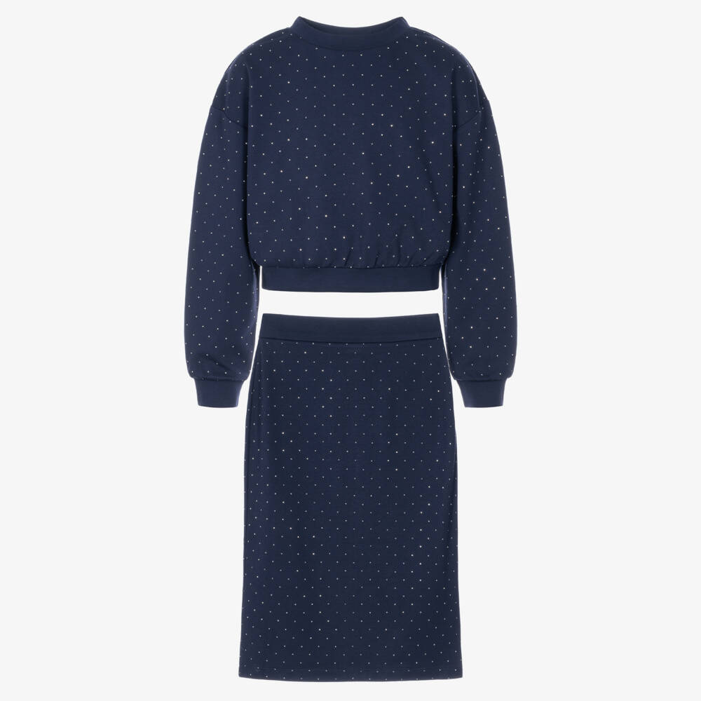 iDO-Girls Navy Blue Skirt Set with Crystals | Childrensalon