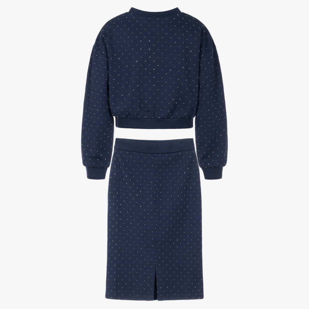 iDO-Girls Navy Blue Skirt Set with Crystals | Childrensalon