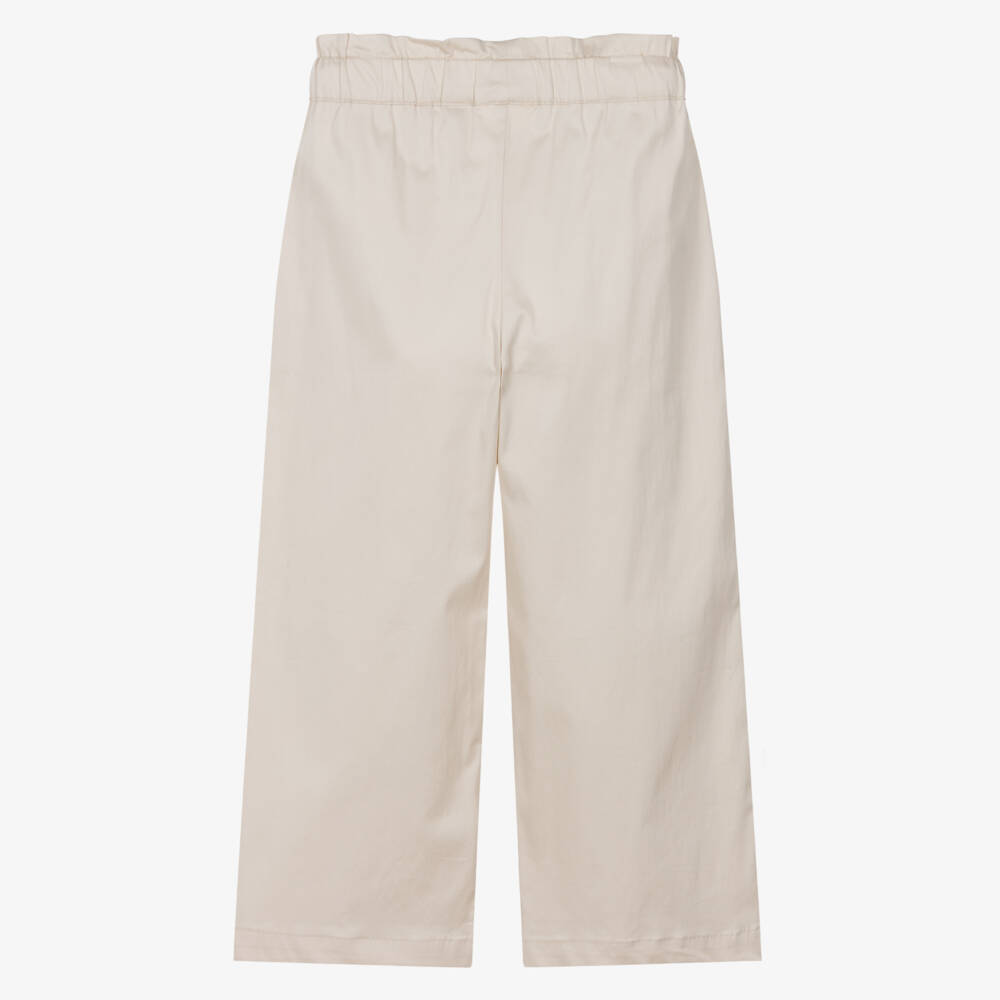 iDO-Girls Pale Beige Cotton Trousers with Bow Belt | Childrensalon