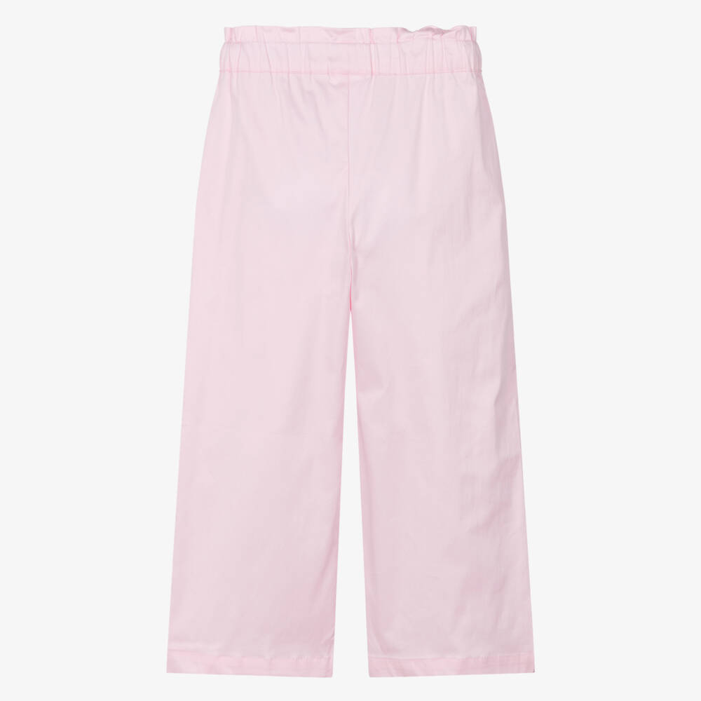 iDO-Girls Pale Pink Cotton Trousers with Bow Belt | Childrensalon
