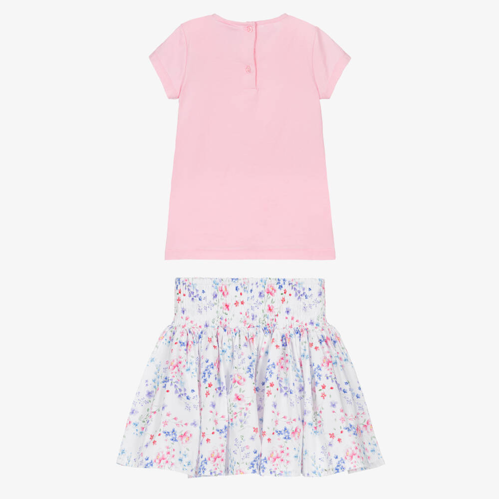 iDO-Girls Pink Cotton Butterfly & Floral Print Skirt Set | Childrensalon