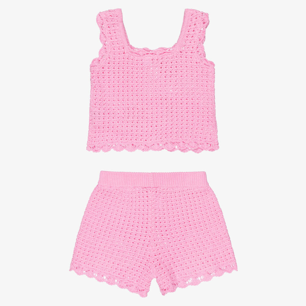 iDO-طقم شورت محبوك قطن لون زهري للبنات | Childrensalon