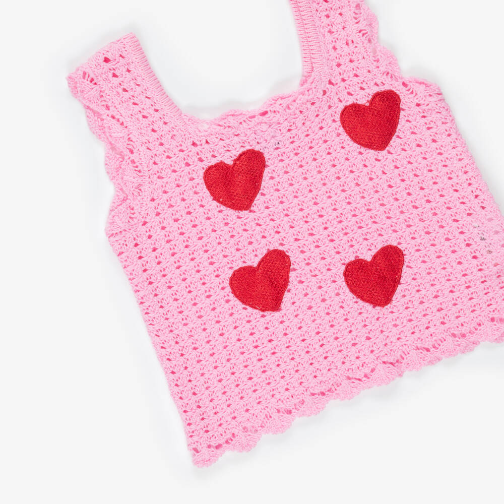 iDO-طقم شورت محبوك قطن لون زهري للبنات | Childrensalon