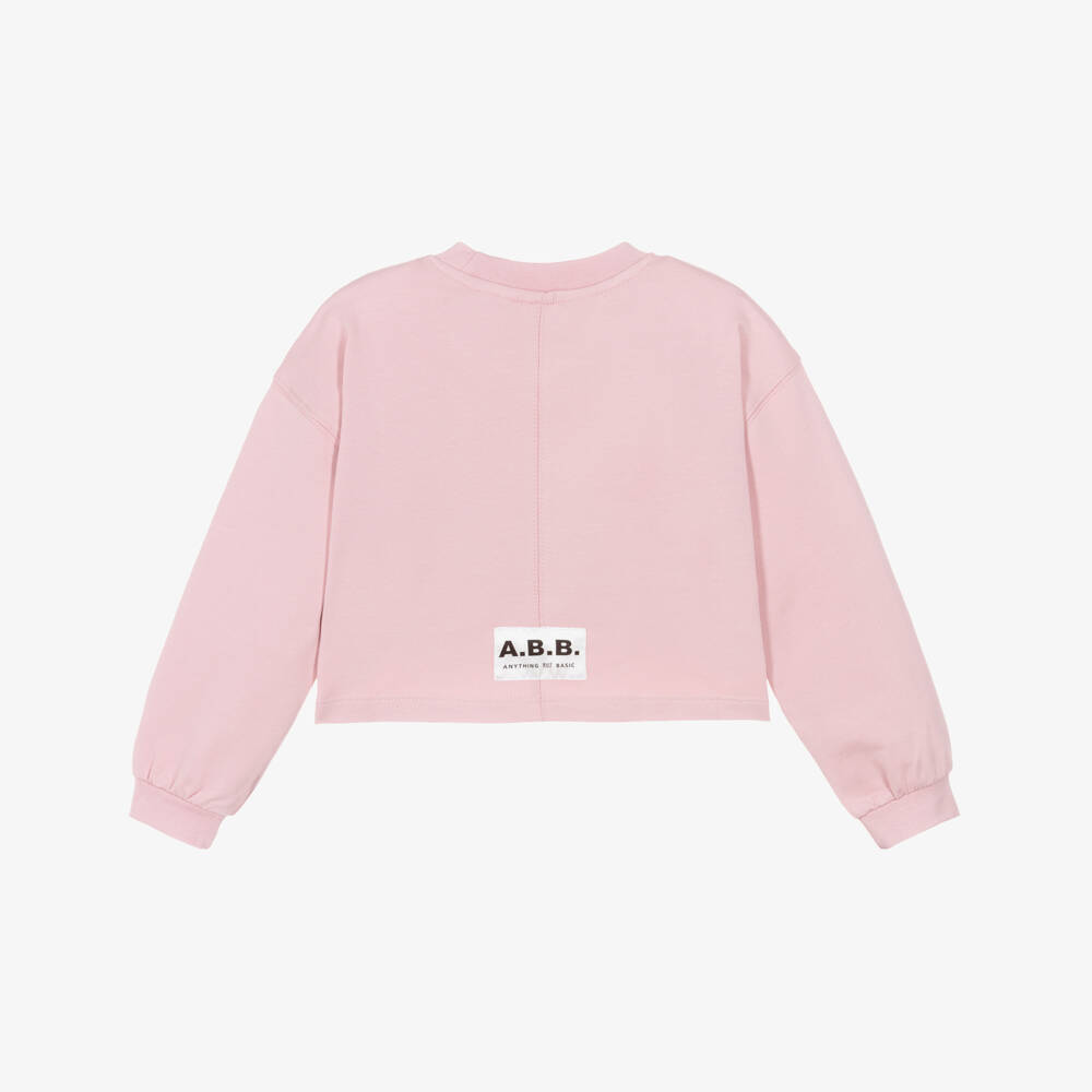 iDO-Girls Pink Cotton Cropped Sweatshirt | Childrensalon