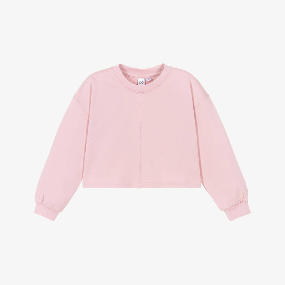 iDO-Girls Pink Cotton Cropped Sweatshirt | Childrensalon