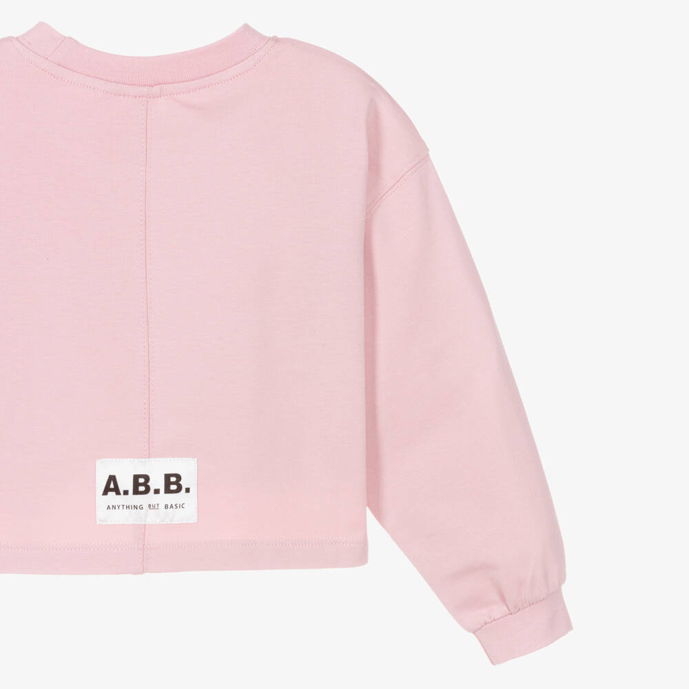 iDO-Girls Pink Cotton Cropped Sweatshirt | Childrensalon
