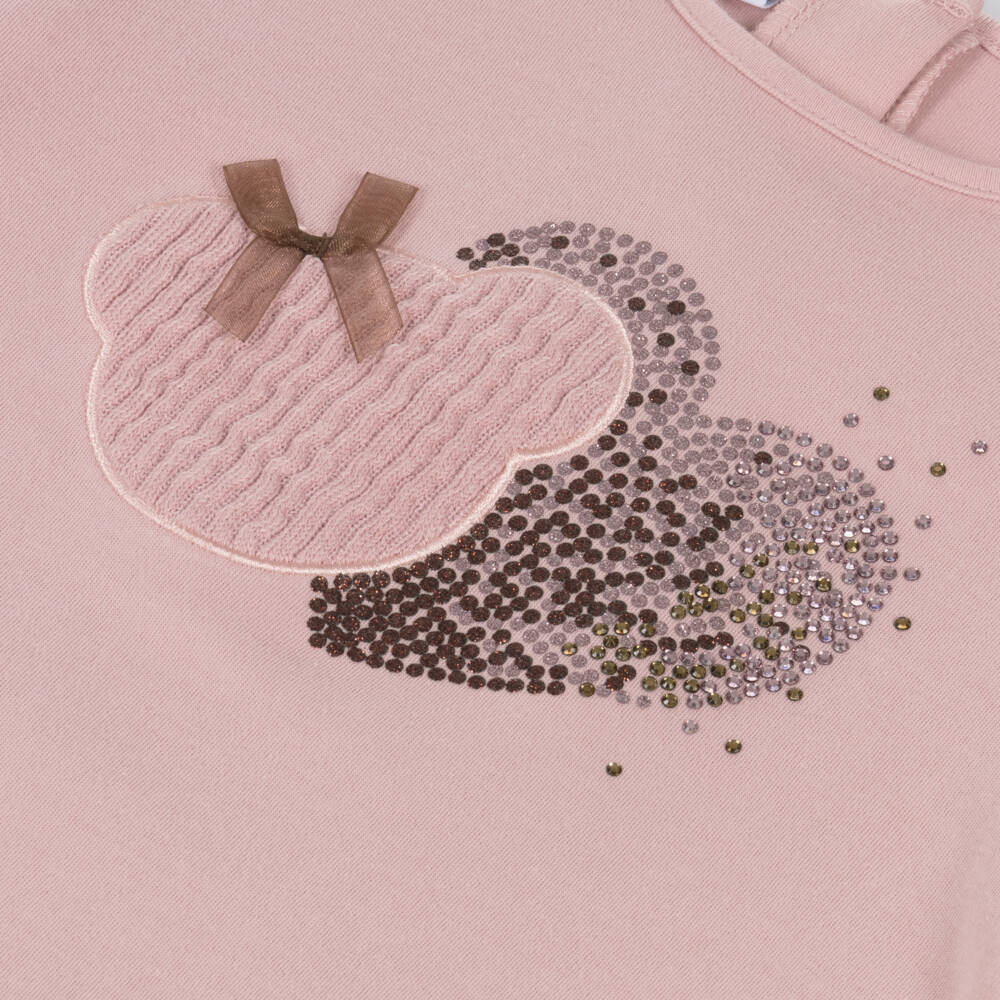 iDO-Girls Pink Cotton Diamanté Heart Top | Childrensalon
