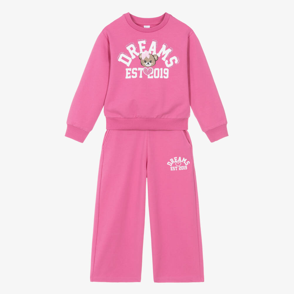 iDO-Girls Pink Cotton Dreams Tracksuit with Teddy Embroidery | Childrensalon