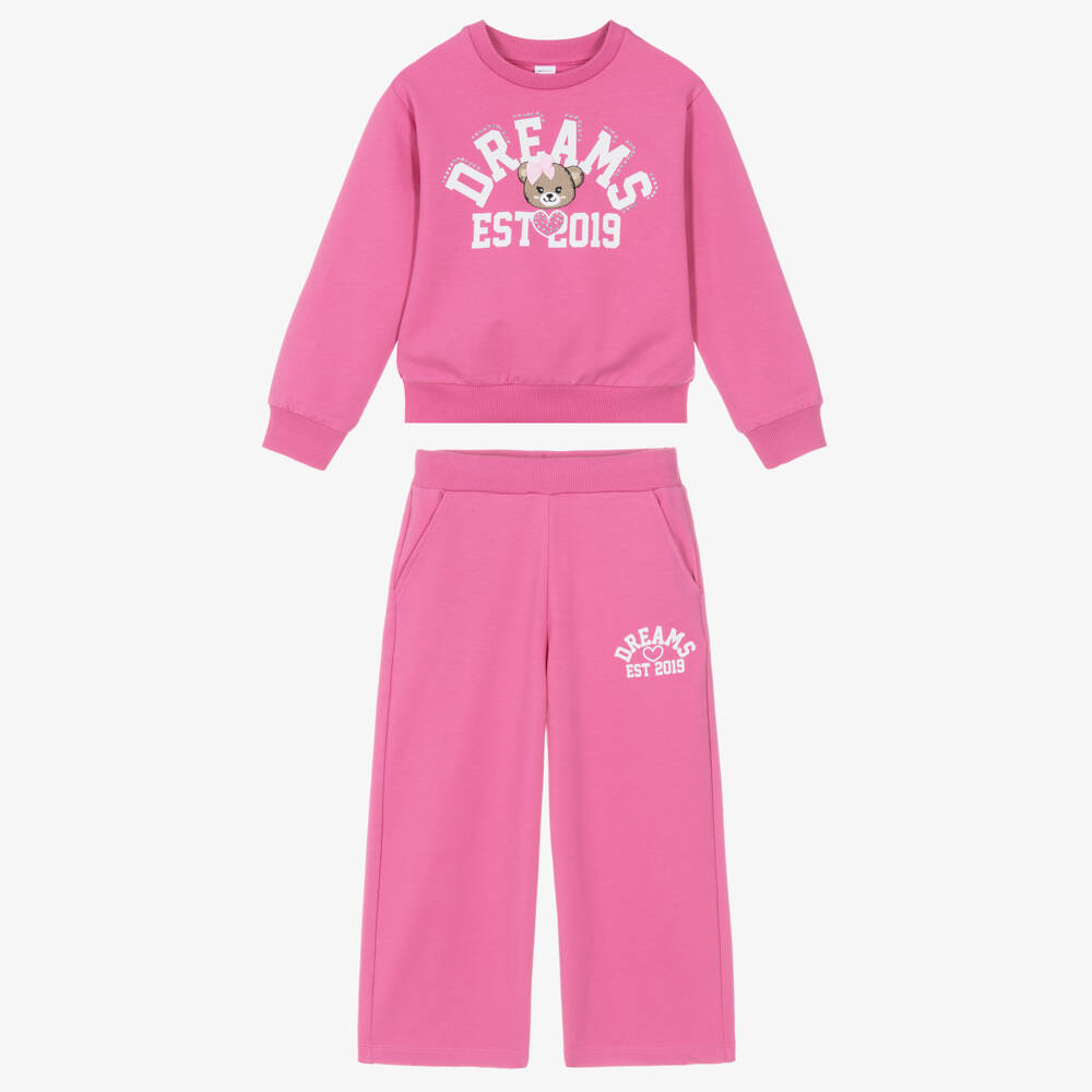 iDO-Girls Pink Cotton Dreams Tracksuit with Teddy Embroidery | Childrensalon