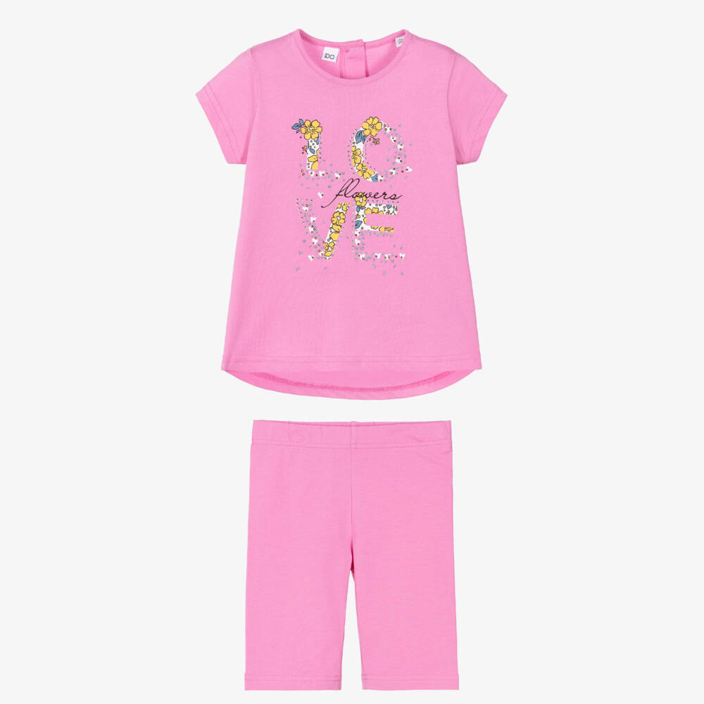 iDO-Girls Pink Cotton Jersey Shorts Set with Love Motif | Childrensalon