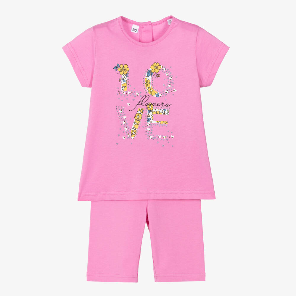 iDO-Girls Pink Cotton Jersey Shorts Set with Love Motif | Childrensalon