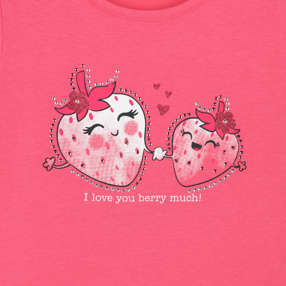 iDO-Girls Pink Cotton Strawberry Print T-Shirt | Childrensalon