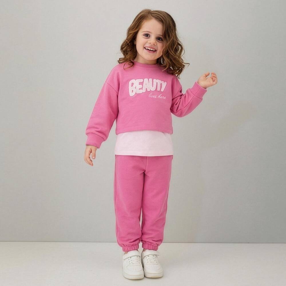 iDO-Girls Pink Cotton Tracksuit & T-Shirt Set | Childrensalon