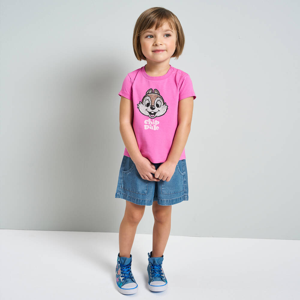 iDO Baby-Girls Pink Disney Cotton T-Shirt with Diamantés | Childrensalon