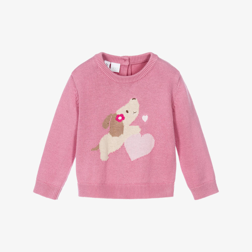 iDO-Girls Pink Dog & Heart Sweater | Childrensalon