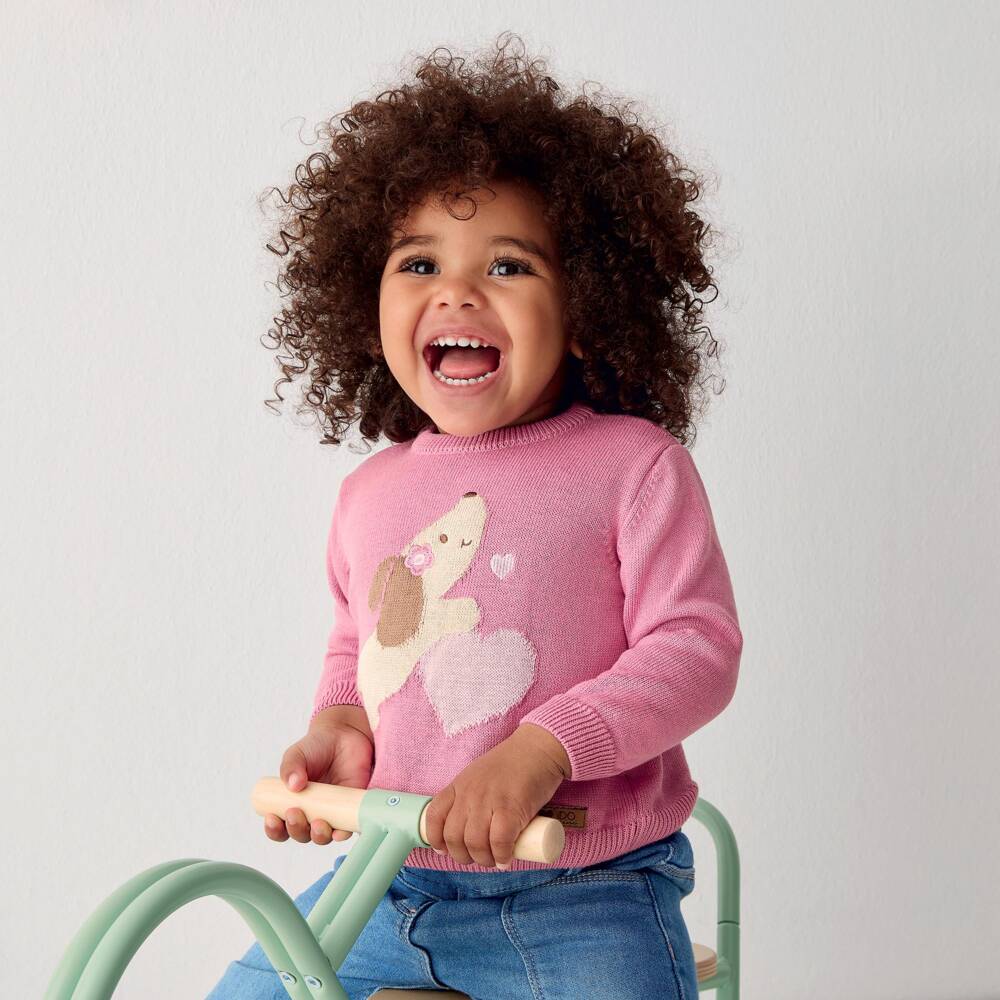 iDO-Girls Pink Dog & Heart Sweater | Childrensalon