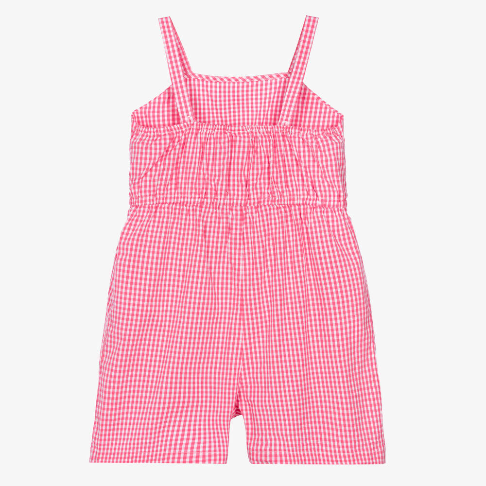 iDO-Girls Pink Gingham Check Cotton Playsuit | Childrensalon