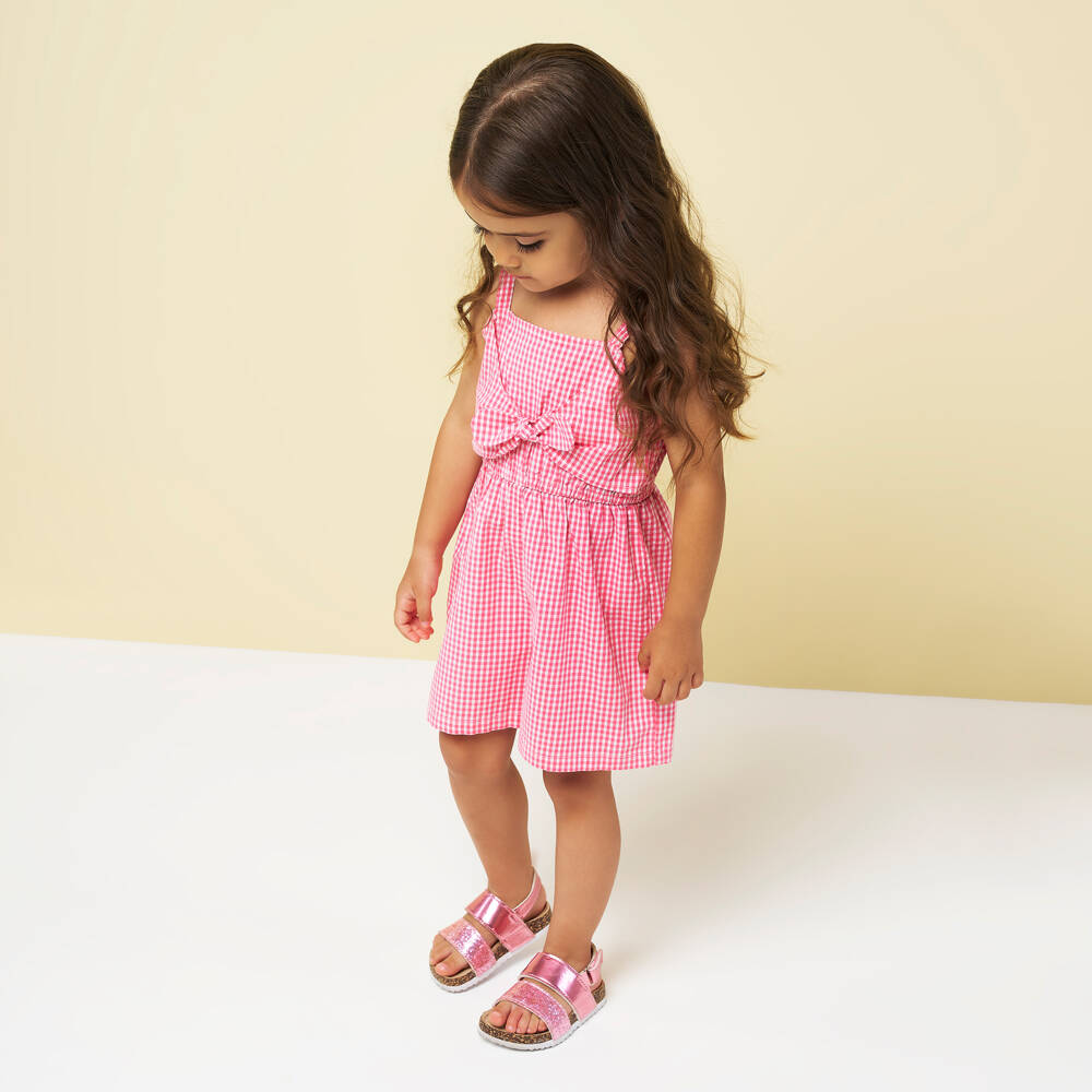 iDO-Girls Pink Gingham Check Cotton Playsuit | Childrensalon