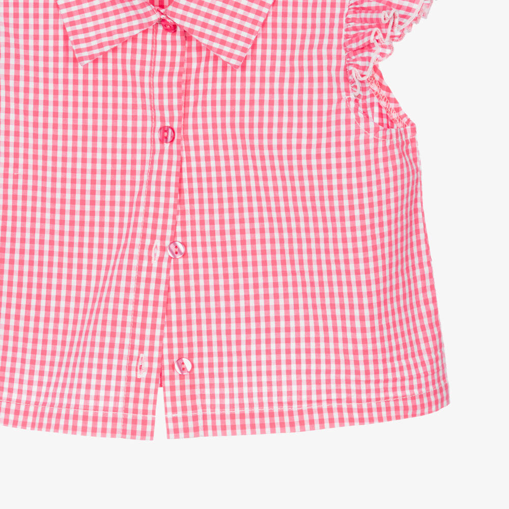 iDO-Girls Pink Gingham Top & White Shorts Set | Childrensalon