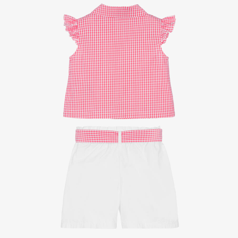 iDO-Girls Pink Gingham Top & White Shorts Set | Childrensalon