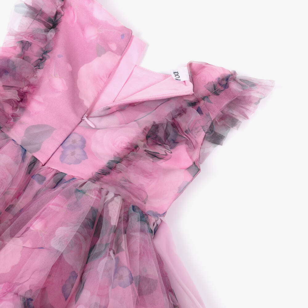 iDO-Платье розово-фиолетовое из тюля с цветами для девочек | Childrensalon