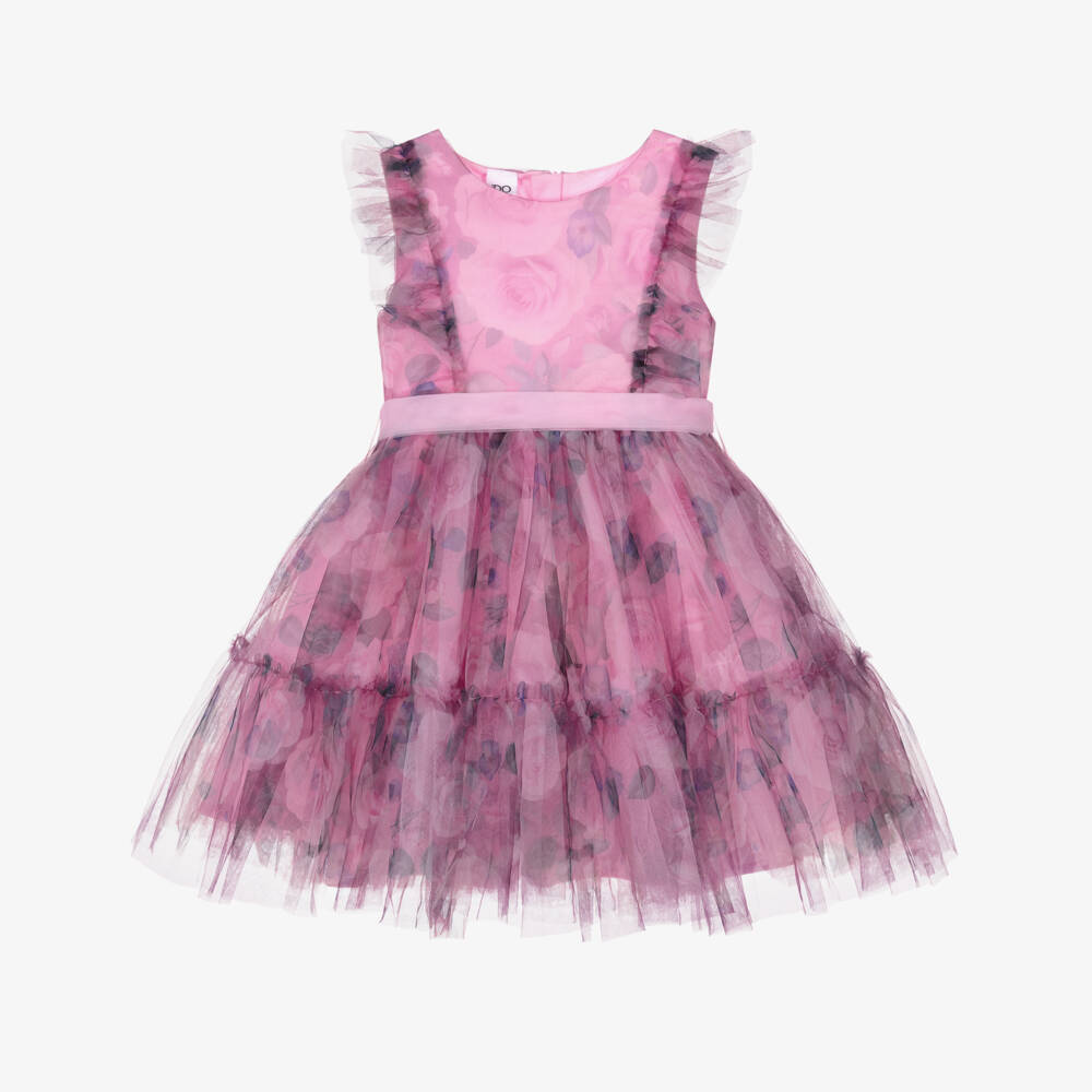 iDO-Платье розово-фиолетовое из тюля с цветами для девочек | Childrensalon