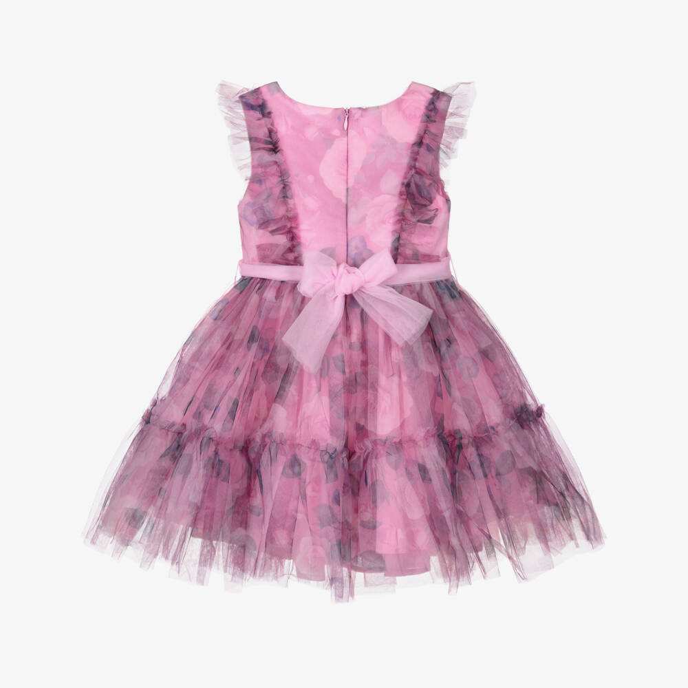 iDO-Платье розово-фиолетовое из тюля с цветами для девочек | Childrensalon