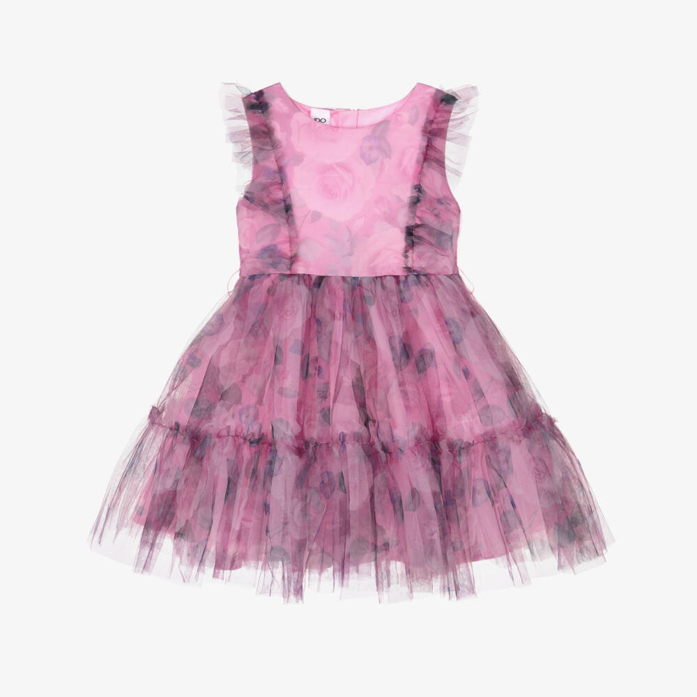 iDO-Платье розово-фиолетовое из тюля с цветами для девочек | Childrensalon