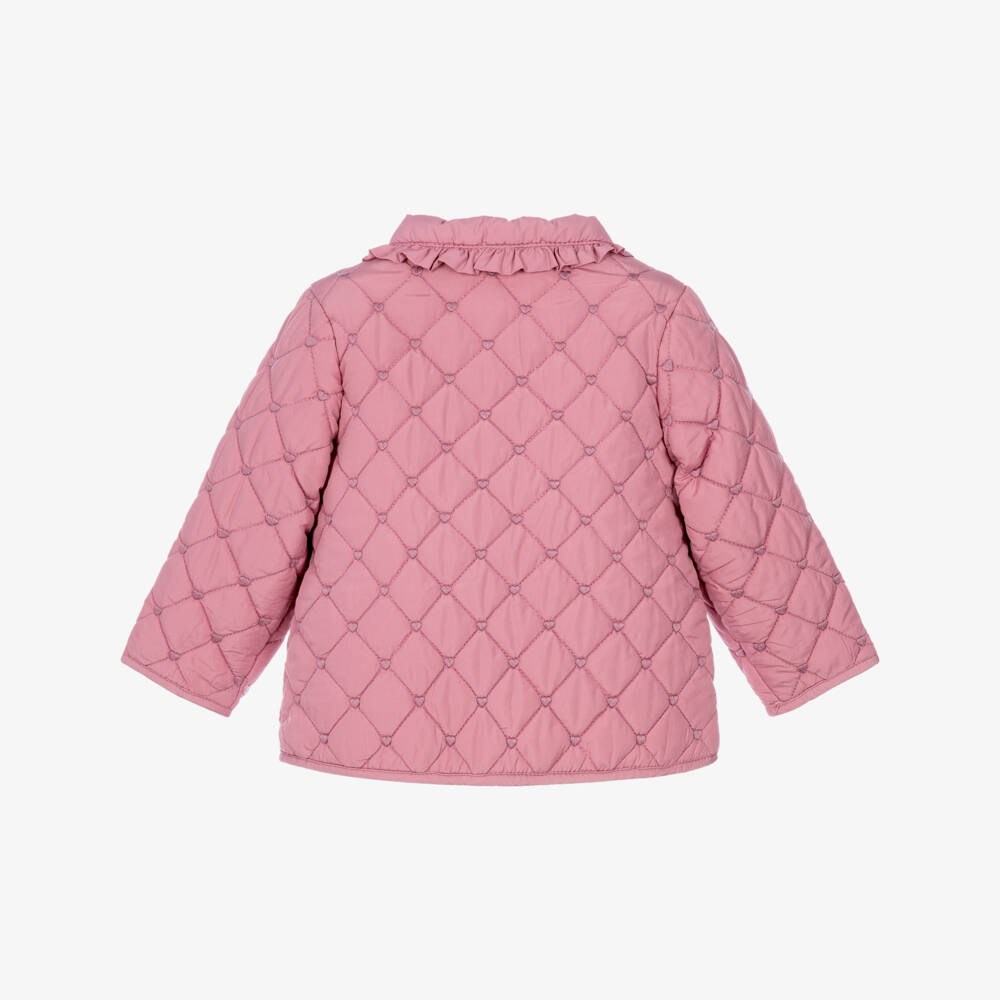 iDO-Girls Pink Quilted Jacket with Hearts | Childrensalon