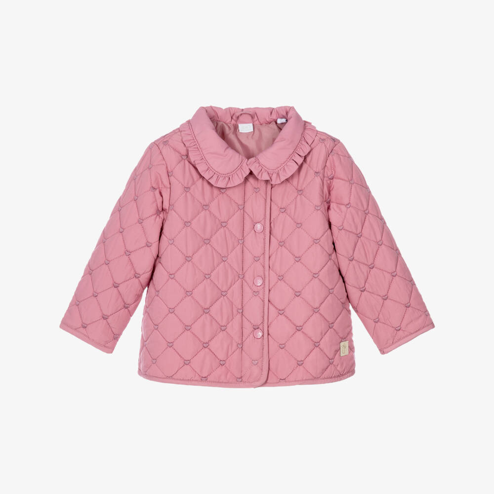 iDO-Girls Pink Quilted Jacket with Hearts | Childrensalon