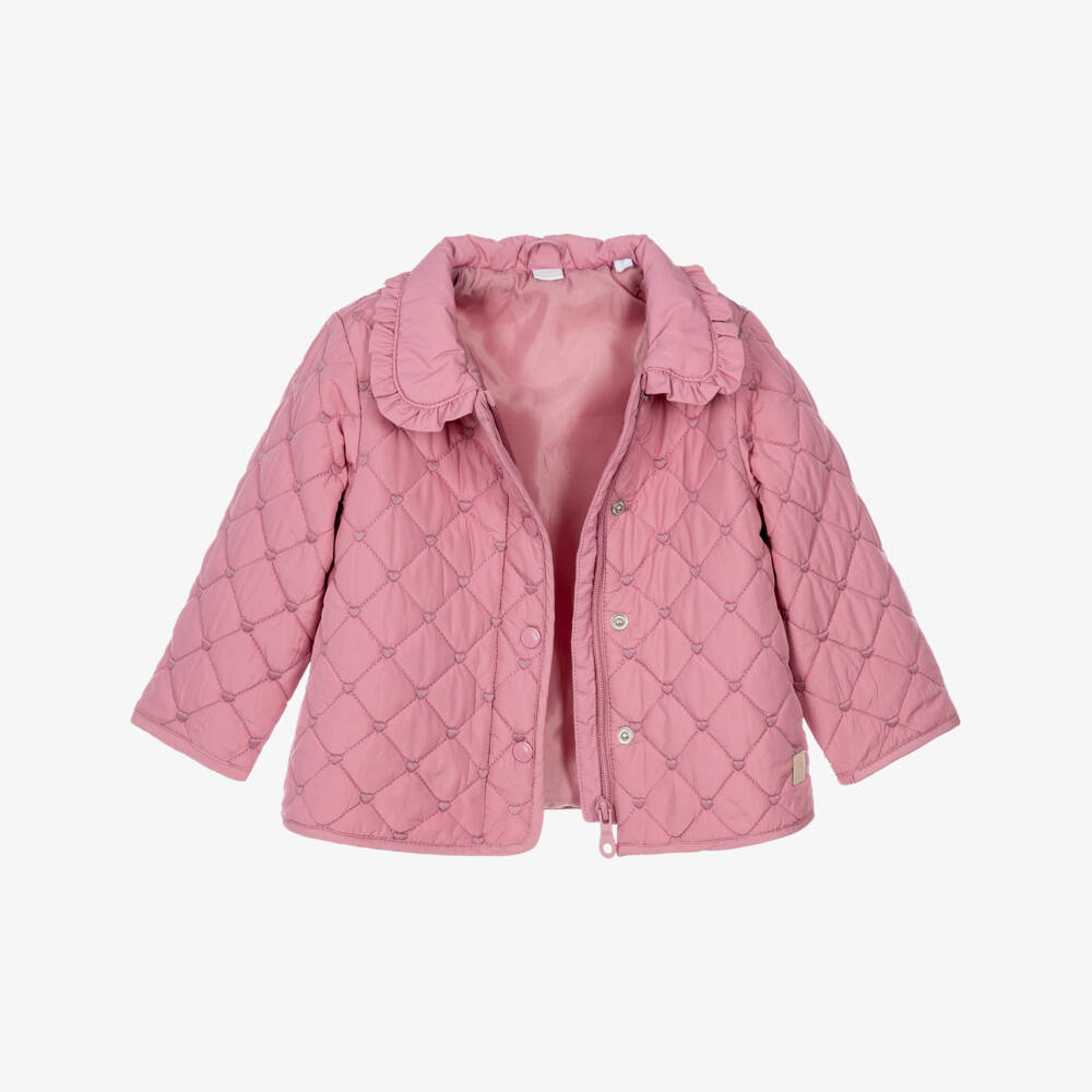 iDO-Girls Pink Quilted Jacket with Hearts | Childrensalon