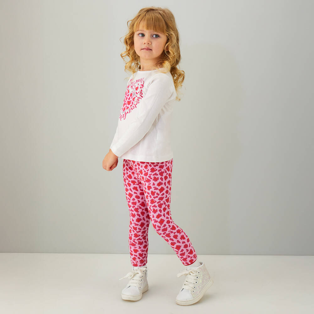 iDO-Girls Pink & Red Cotton Animal Print Leggings | Childrensalon
